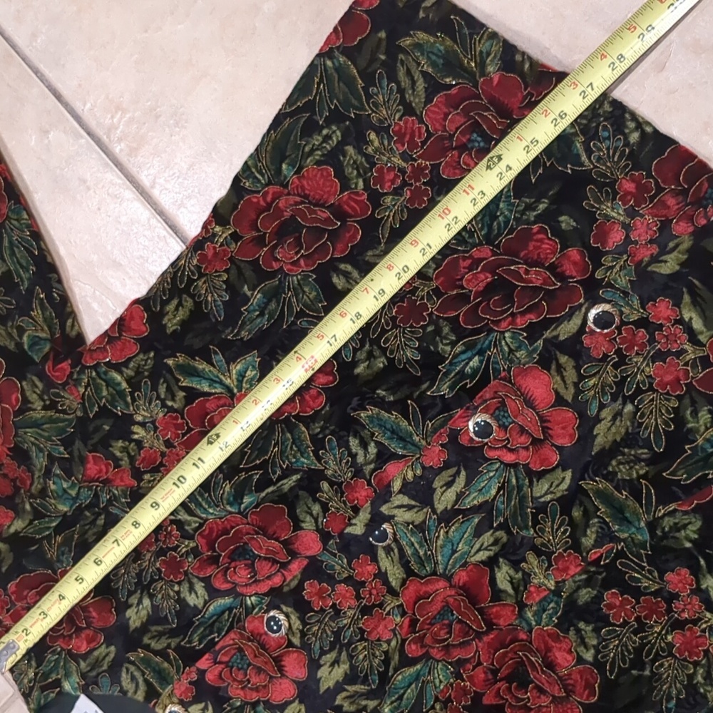 Vintage Floral Black Velvet Evening Wear Christmas Blazer Jacket Size 14/16 - Picture 3 of 4